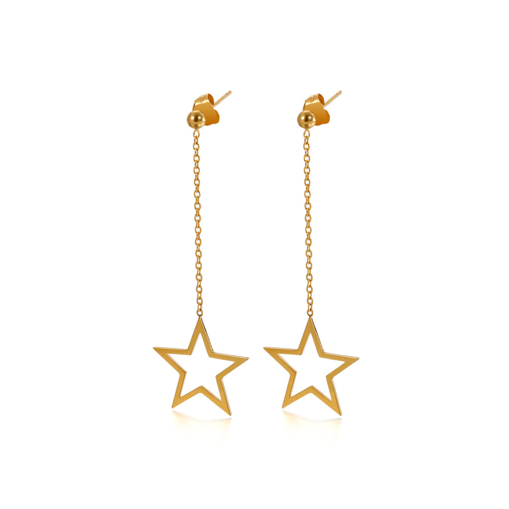 Fashion Simple Plated Gold Star Tassel 316L Stainless Steel Earrings