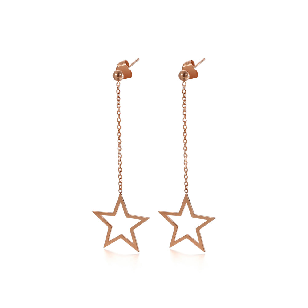 Fashion Simple Plated Rose Gold Star Tassel 316L Stainless Steel Earrings