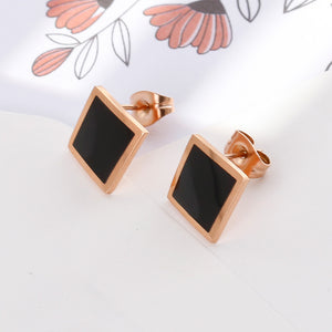 Simple and Fashion Plated Rose Gold Plated Geometric Diamond 316L Stainless Steel Stud Earrings