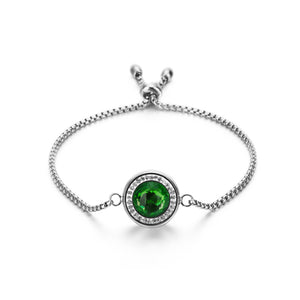 Simple and Fashion Geometric Round Green Cubic Zirconia 316L Stainless Steel Bracelet