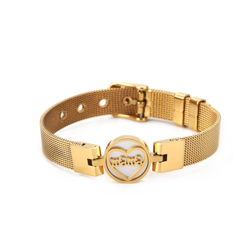 Fashion and Elegant Plated Gold Geometric Round Heart-shaped Mesh Belt 316L Stainless Steel Bracelet