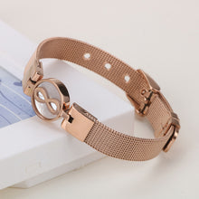 Load image into Gallery viewer, Fashion Temperament Plated Rose Gold Geometric Circle Infinite Symbol Mesh Belt 316L Stainless Steel Bracelet