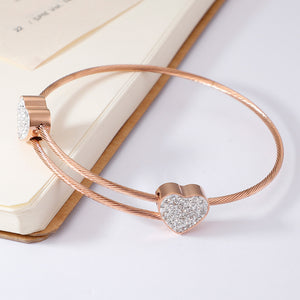 Simple and Classic Plated Rose Gold Heart-shaped 316L Steel Bangle with Cubic Zirconia