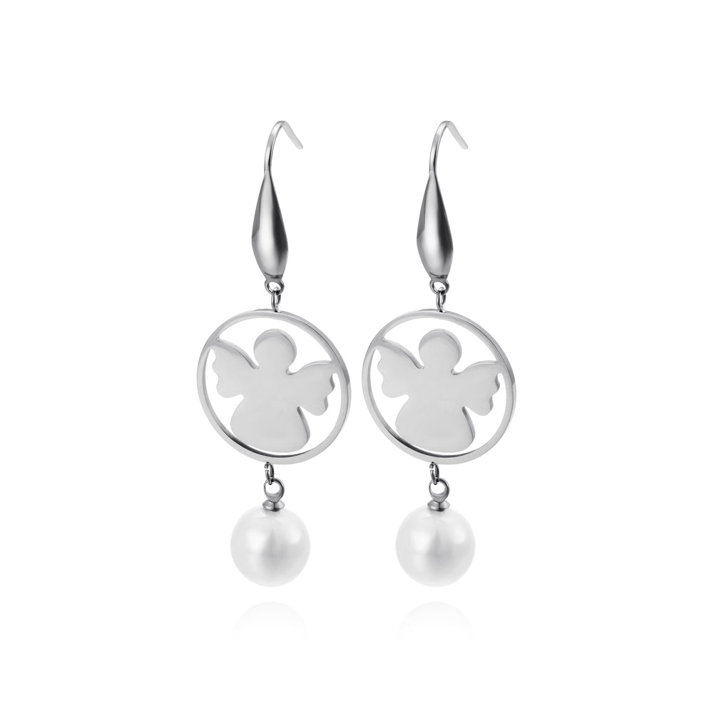 Fashion and Elegant Round Angel 316L Stainless Steel Earrings with Imitation Pearls