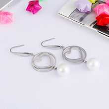 Load image into Gallery viewer, Simple and Romantic Round Hollow Heart-shaped 316L Stainless Steel Earrings with Imitation Pearls