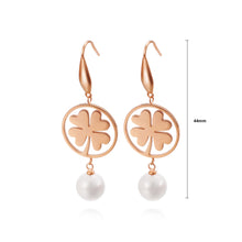 Load image into Gallery viewer, Fashion and Elegant Plated Rose Gold Round Four-leafed Clover 316L Stainless Steel Earrings with Imitation Pearls