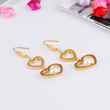 Load image into Gallery viewer, Fashion and Elegant Plated Gold Heart-shaped 316L Stainless Steel Earrings with Imitation Pearls