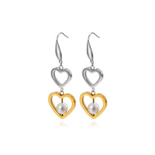 Load image into Gallery viewer, Fashion and Elegant Plated Silver Gold Heart Shaped 316L Stainless Steel Earrings with Imitation Pearls