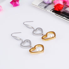 Load image into Gallery viewer, Fashion and Elegant Plated Silver Gold Heart Shaped 316L Stainless Steel Earrings with Imitation Pearls