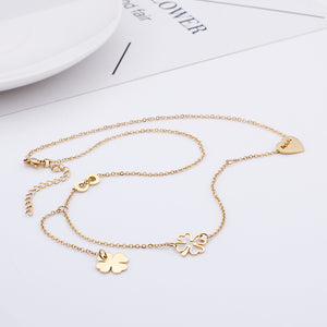Fashion and Elegant Plated Gold Four-leafed Clover Heart-shaped 316L Stainless Steel Necklace