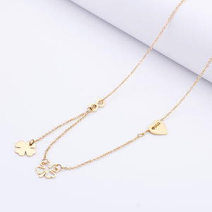 Fashion and Elegant Plated Gold Four-leafed Clover Heart-shaped 316L Stainless Steel Necklace