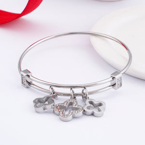 Fashion and Elegant Four-leafed Clover 316L Stainless Steel Bangle with Cubic Zirconia