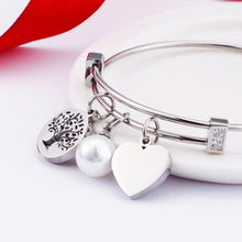 Load image into Gallery viewer, Fashion and Elegant Geometric Round Tree Of Life Imitation Pearl 316L Stainless Steel Bangle