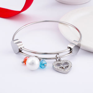 Fashion and Elegant Heart-shaped Cubic Zirconia 316L Stainless Steel Bangle with Imitation Pearls