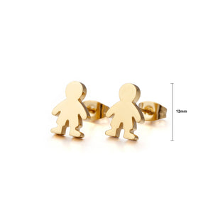 Simple and Cute Plated Gold Little Boy 316L Stainless Steel Stud Earrings