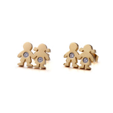 Load image into Gallery viewer, Simple and Cute Plated Gold Couple Cartoon Character 316L Stainless Steel Stud Earrings with Cubic Zirconia