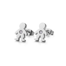 Load image into Gallery viewer, Simple and Cute Boy 316L Stainless Steel Stud Earrings with Cubic Zirconia