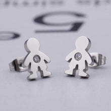 Load image into Gallery viewer, Simple and Cute Boy 316L Stainless Steel Stud Earrings with Cubic Zirconia