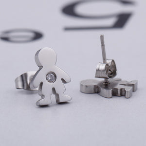 Simple and Cute Boy 316L Stainless Steel Stud Earrings with Cubic Zirconia