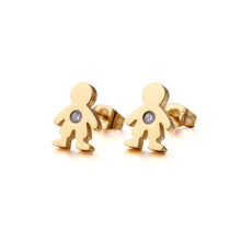 Load image into Gallery viewer, Simple and Plated Cute Gold Little Boy 316L Stainless Steel Stud Earrings with Cubic Zirconia