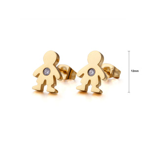 Simple and Plated Cute Gold Little Boy 316L Stainless Steel Stud Earrings with Cubic Zirconia