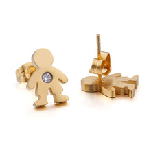 Load image into Gallery viewer, Simple and Plated Cute Gold Little Boy 316L Stainless Steel Stud Earrings with Cubic Zirconia