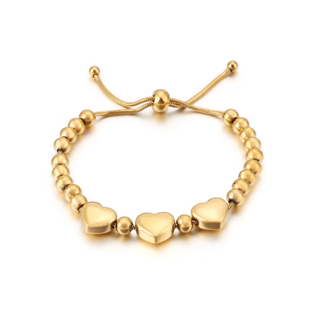 Fashion and Romantic Plated Gold Heart-shaped Beaded 316L Stainless Steel Bracelet