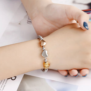Fashion and Romantic Two-tone Heart-shaped Beaded 316L Stainless Steel Bracelet