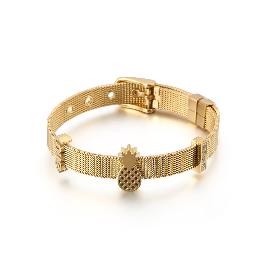 Simple and Fashion Plated Gold Pineapple 316L Stainless Steel Bracelet with Cubic Zirconia