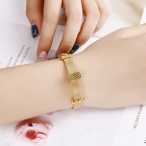 Simple and Fashion Plated Gold Pineapple 316L Stainless Steel Bracelet with Cubic Zirconia
