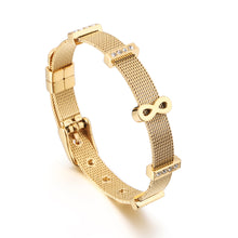 Load image into Gallery viewer, Fashion Personality Plated Gold Infinity Symbol Mesh Belt 316L Stainless Steel Bracelet with Cubic Zirconia