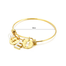 Load image into Gallery viewer, Fashion Creative Plated Gold English Alphabet E Round Cartoon Character 316L Stainless Steel Bangle with Imitation Pearls