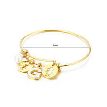 Load image into Gallery viewer, Fashion Creative Plated Gold English Alphabet G Round Cartoon Character 316L Stainless Steel Bangle with Imitation Pearls
