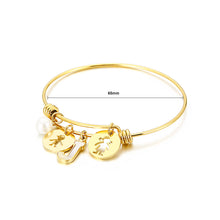 Load image into Gallery viewer, Fashion Creative Plated Gold English Alphabet J Round Cartoon Character 316L Stainless Steel Bangle with Imitation Pearls