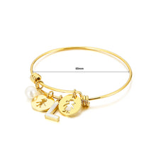 Load image into Gallery viewer, Fashion Creative Plated Gold English Alphabet L Round Cartoon Character 316L Stainless Steel Bangle with Imitation Pearls