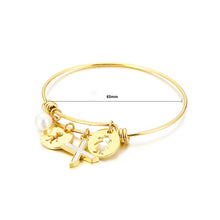Load image into Gallery viewer, Fashion Creative Plated Gold English Alphabet X Round Cartoon Character 316L Stainless Steel Bangle with Imitation Pearls
