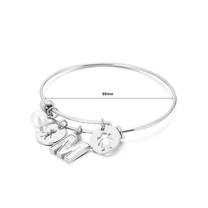 Fashion Creative English Alphabet M Round Cartoon Character 316L Stainless Steel Bangle with Imitation Pearls