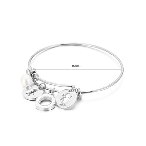 Fashion Creative English Alphabet O Round Cartoon Character 316L Stainless Steel Bangle with Imitation Pearls