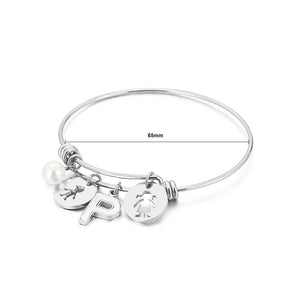 Fashion Creative English Alphabet P Round Cartoon Character 316L Stainless Steel Bangle with Imitation Pearls