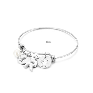 Fashion Creative English Alphabet R Round Cartoon Character 316L Stainless Steel Bangle with Imitation Pearls