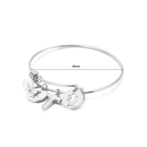 Fashion Creative English Alphabet T Round Cartoon Character 316L Stainless Steel Bangle with Imitation Pearls