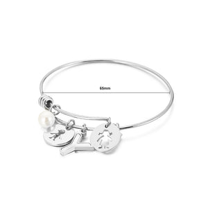 Fashion Creative English Alphabet Y Round Cartoon Character 316L Stainless Steel Bangle with Imitation Pearls