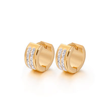Load image into Gallery viewer, Simple Personality Plated Gold Geometric Round Double Row Cubic Zirconia 316L Stainless Steel Stud Earrings