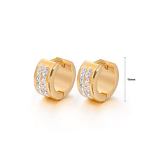 Load image into Gallery viewer, Simple Personality Plated Gold Geometric Round Double Row Cubic Zirconia 316L Stainless Steel Stud Earrings