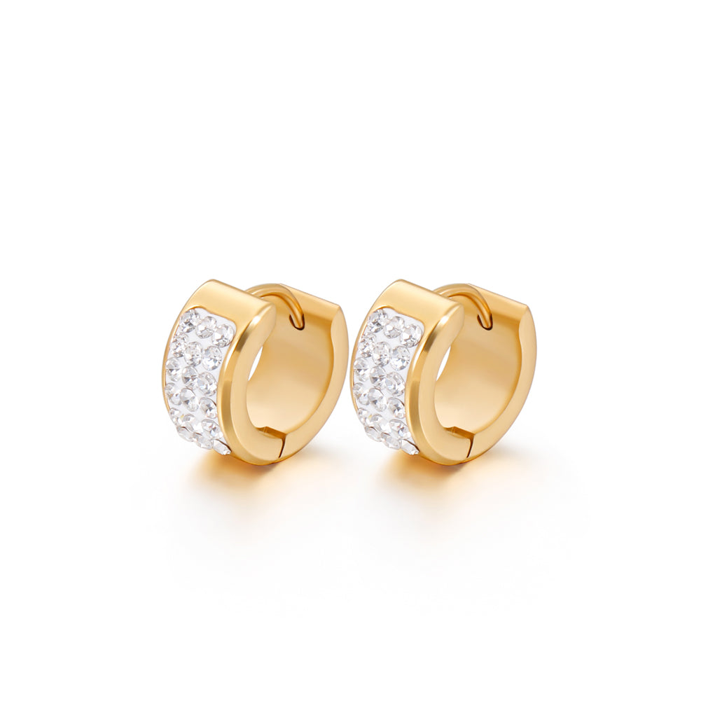 Simple Personality Plated Gold Geometric Round 316L Stainless Steel Stud Earrings with Cubic Zirconia