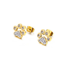 Load image into Gallery viewer, Simple and Cute Plated Gold Cat&#39;s Claw Footprint 316L Stainless Steel Stud Earrings with Cubic Zirconia