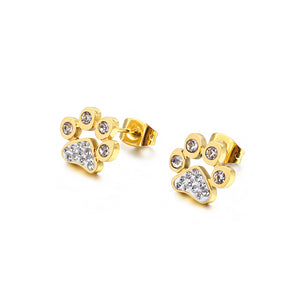 Simple and Cute Plated Gold Cat's Claw Footprint 316L Stainless Steel Stud Earrings with Cubic Zirconia