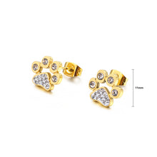 Load image into Gallery viewer, Simple and Cute Plated Gold Cat&#39;s Claw Footprint 316L Stainless Steel Stud Earrings with Cubic Zirconia