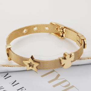 Fashion and Elegant Plated Gold Star Moon Angel Mesh Strap 316L Stainless Steel Bracelet