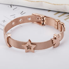 Load image into Gallery viewer, Fashion and Elegant Plated Rose Gold Star Moon Angel Mesh Strap 316L Stainless Steel Bracelet